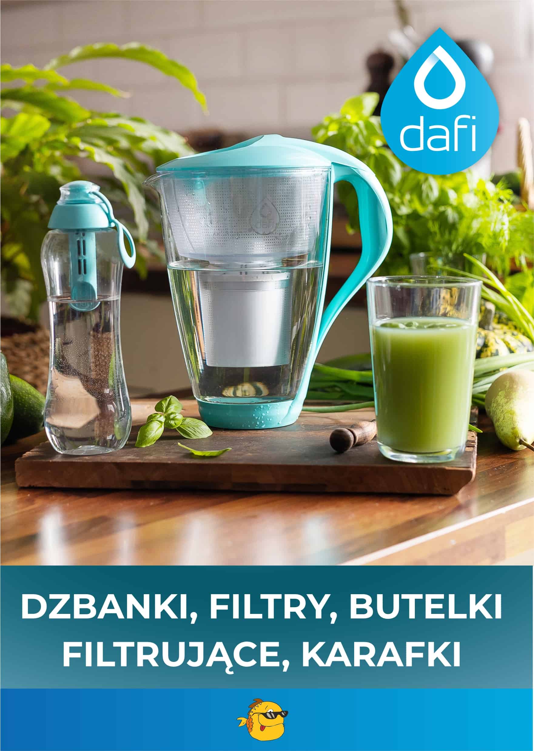 Dzbanki filtrujące w kilku rozmiarach, butelki filtrujące, butelki termiczne, filtry i karafki marki Dafi